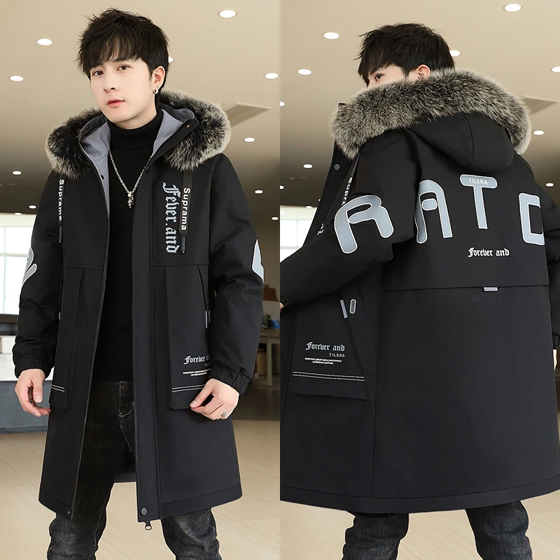 2024男士新款加绒加厚长款棉服外套ZYF7078冬季中长款棉衣潮流