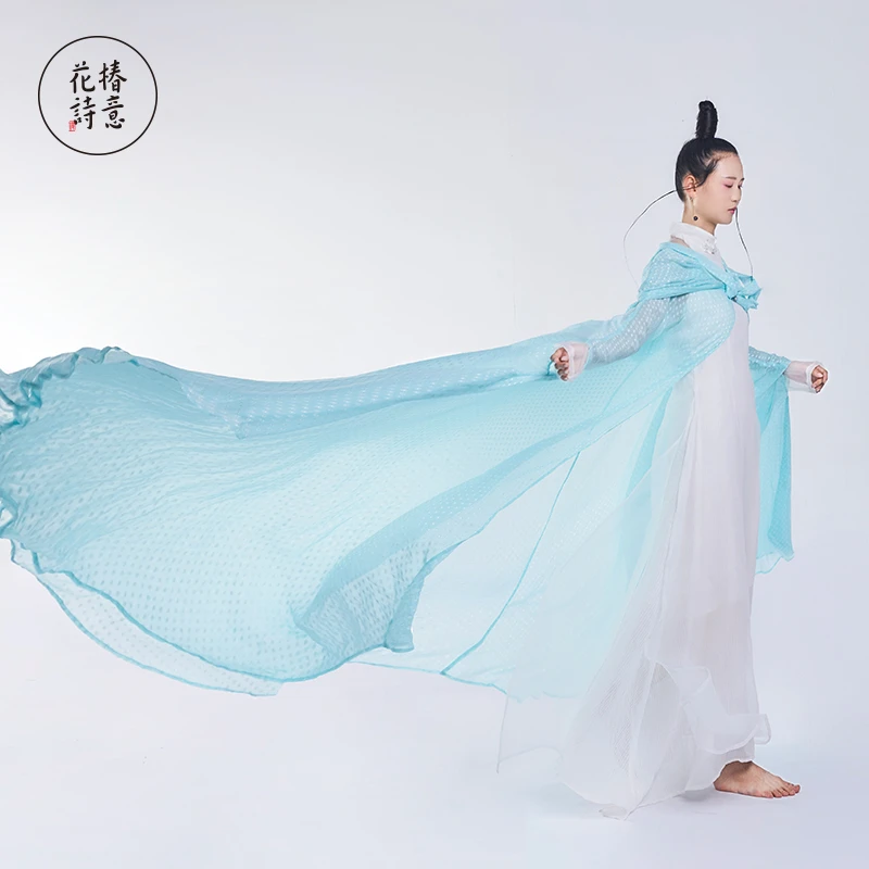 花椿詩意原创女士古装服装真丝广袖外披 中国风清新淡雅复古外套