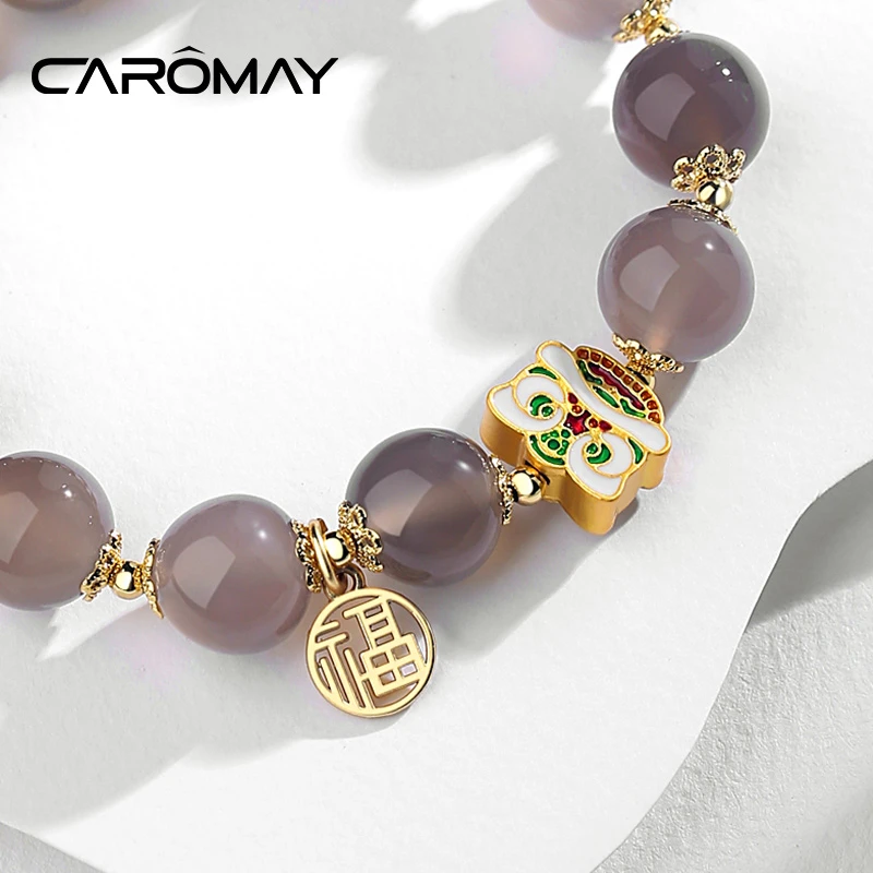 CAROMAY醒狮高冰烟紫玛瑙款手链中国风手串H1824