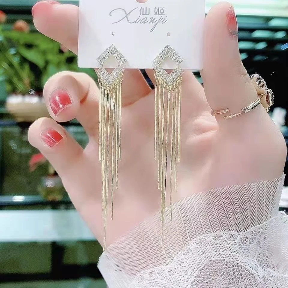 925银针耳环 韩版潮流新款百搭气质长款流苏耳环（30号）