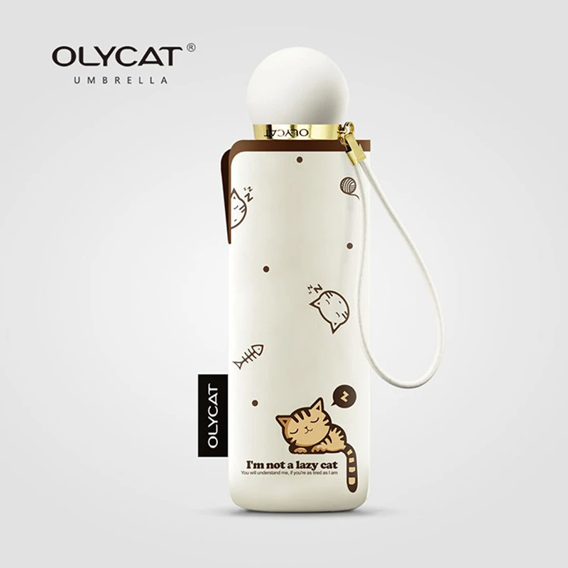 OLYCAT清新小猫五折小巧便携口袋伞晴雨两用黑胶遮阳防晒太阳伞女