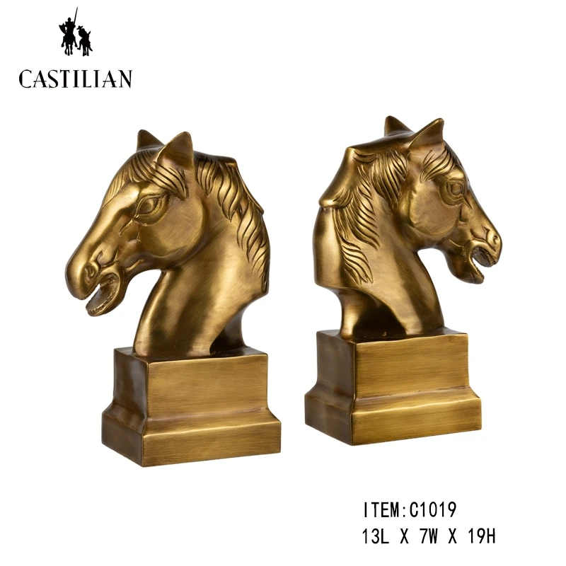 castilian/卡斯特兰全铜雕刻欧式美书房高档动物马头书档饰品摆件