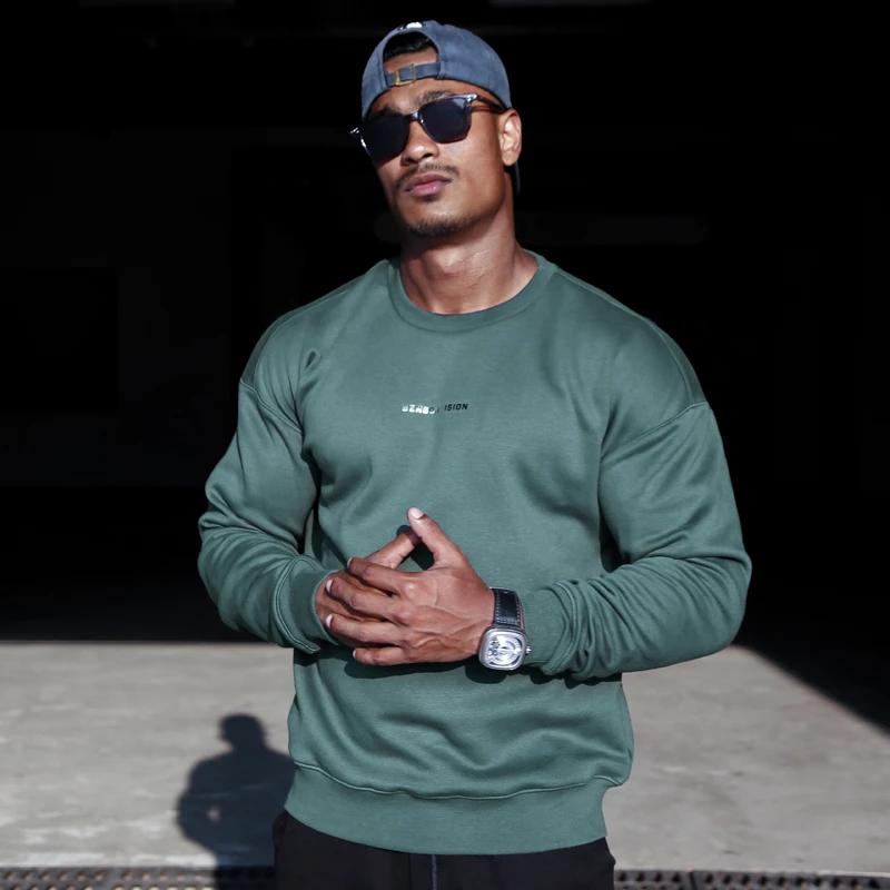 BENSONVISION健身卫衣运动训练上衣休闲圆领长袖加绒针织套头衫男