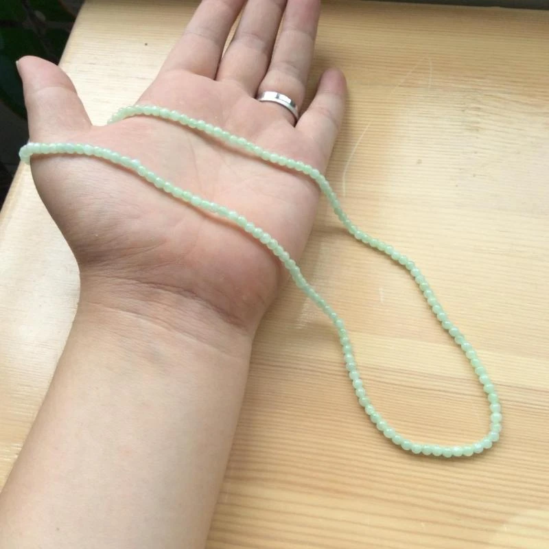 天然翡翠A货淡绿 项链女款吊坠绳珠子小珠玉珠挂绳绑玉坠圆珠冰种