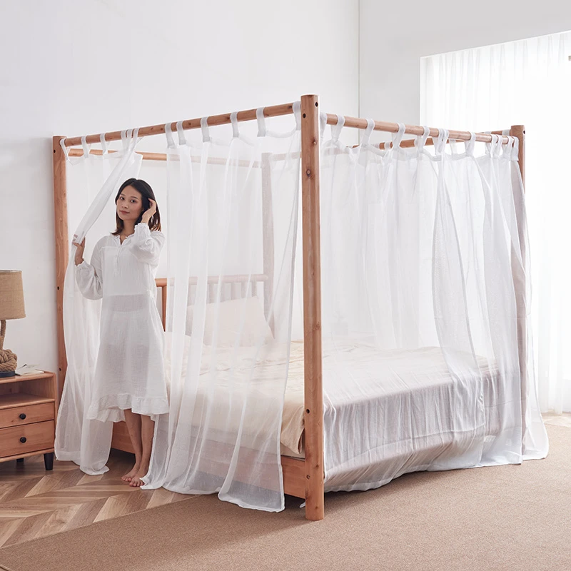 Fshs/梵星豪斯原木民宿床樱桃色原生态四柱架子床北欧网红风床