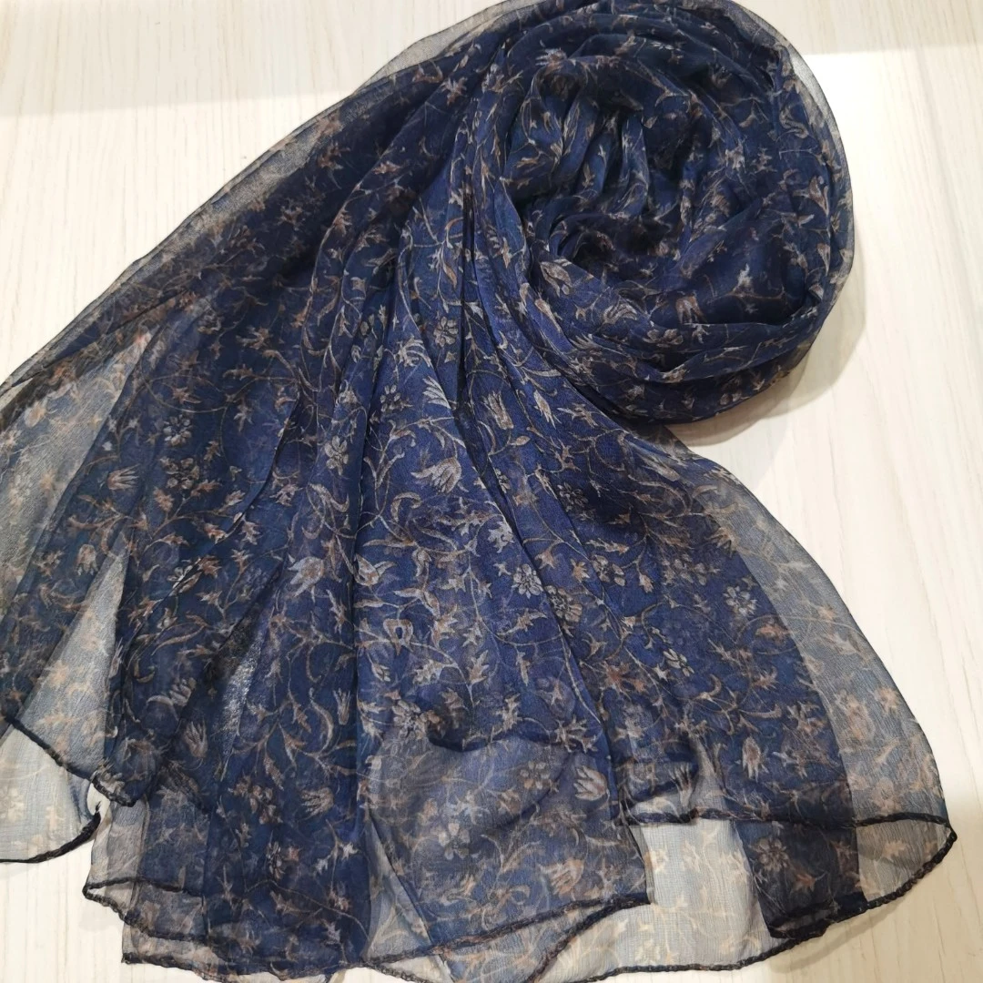 160*100cm新品爆款东风纱【蓝印美学】丝巾