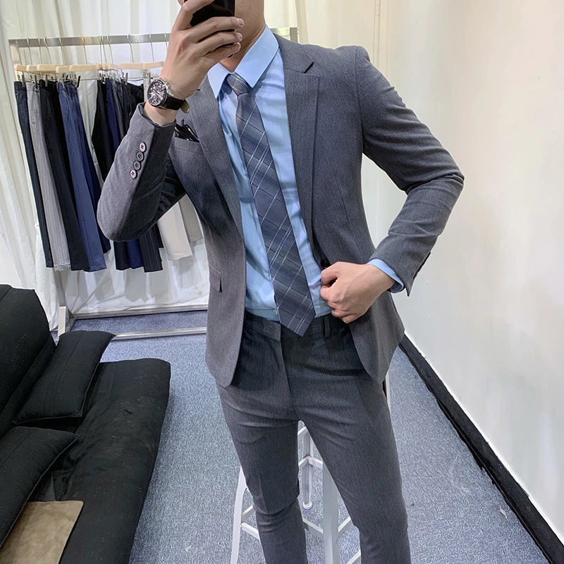 潮流帅气西服套装男商务休闲西装男韩版修身通勤上班职业西服结婚