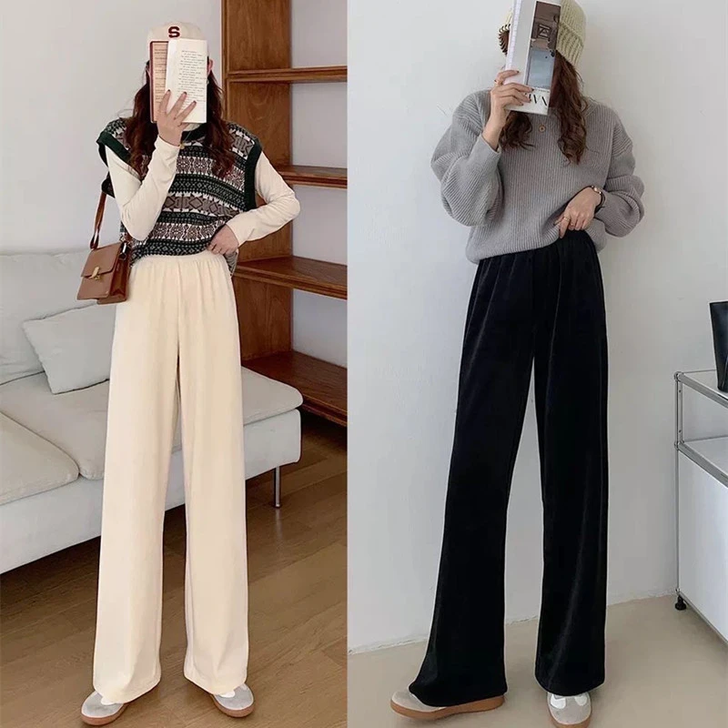 中性风奶油裤阔腿裤女早春薄款高腰雪尼尔宽松休闲外穿直筒裤子女