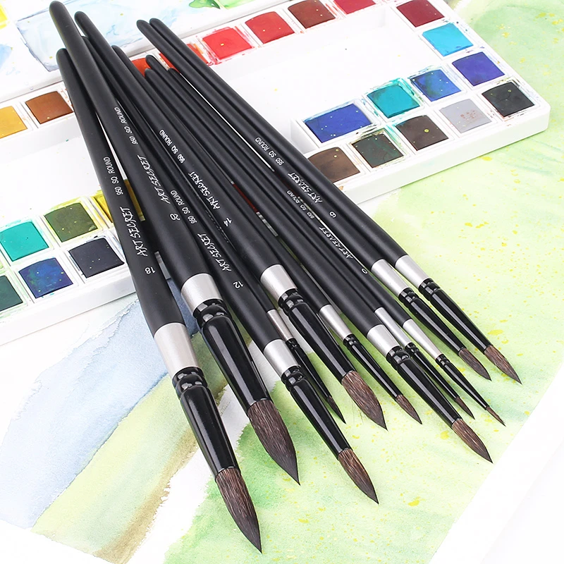 黑天鹅水彩笔松鼠毛水彩画笔圆头美术绘画专业套装8号
