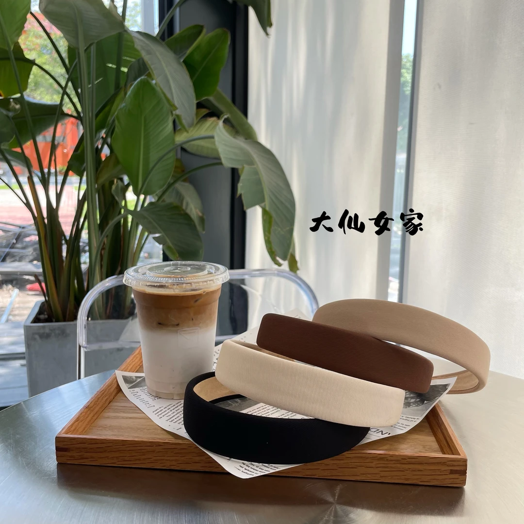 时尚韩版ins奶茶色基础透气棉麻纯色3CM宽边发箍女气质优雅发卡发