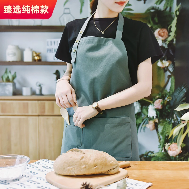 【达人专享】家用厨房专用防油防污纯棉家用网红韩版围裙做饭防水