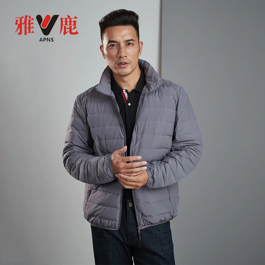 V/雅鹿男士无缝一体免烫立领商务休闲羽绒服保暖冬季户外白鸭绒