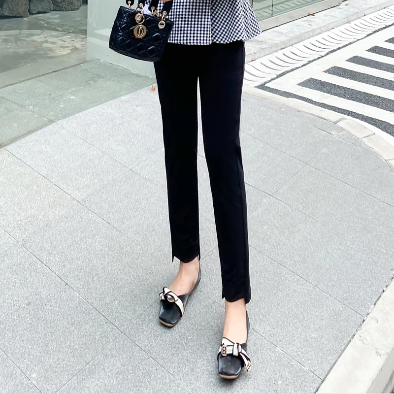 绮娑大码女装休闲裤2023春季新款简约宽松显瘦百搭胖MM九分裤松紧