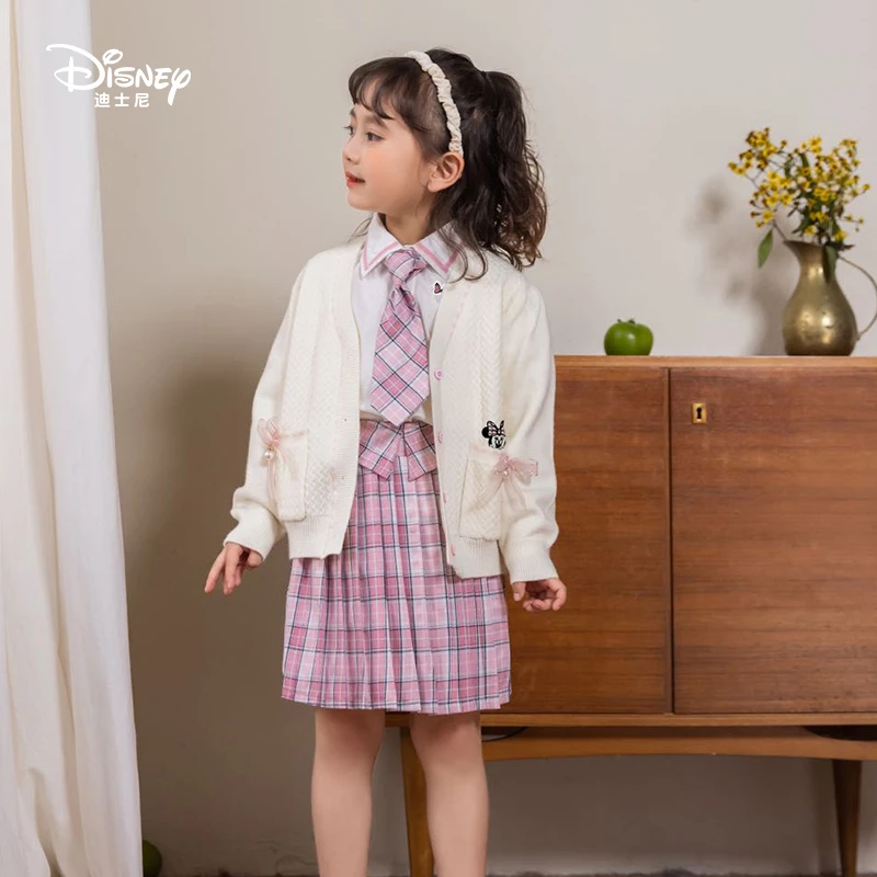 Disney/迪士尼学院风洋气女童童装jk开衫衬衫格子百褶短裙套装