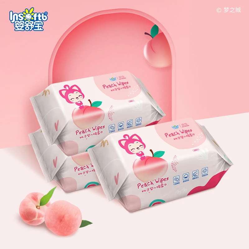 【婴舒宝×阿狸】联名款桃子婴儿棉柔巾干湿两用柔湿巾100抽*3包G