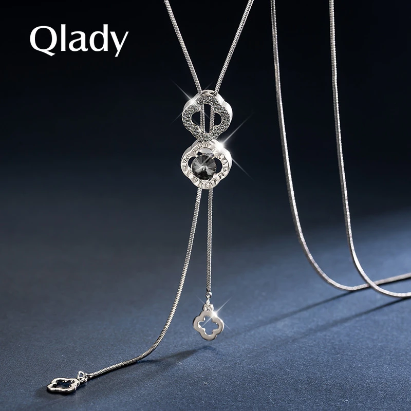 铜合金玻璃吊坠 四叶草毛衣链新款女装饰项链长款项链配饰挂件