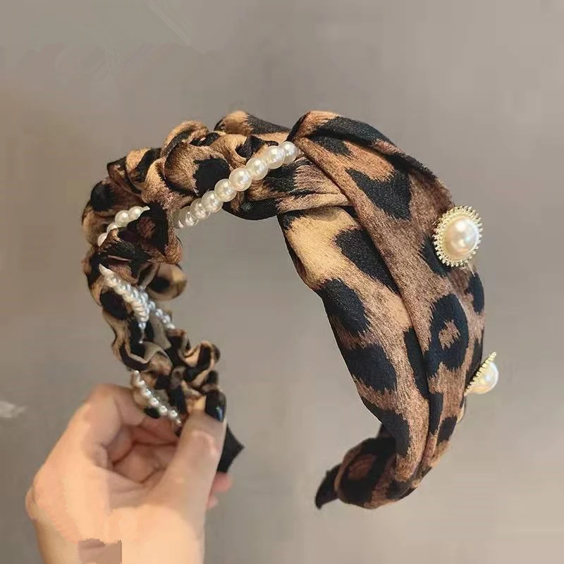 【53*】韩国东大门欧美时尚发箍米珠缠绕镂空豹纹宽边新娘头饰