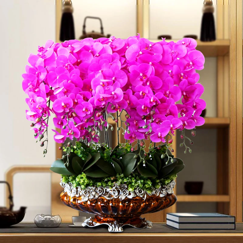 大盆PU蝴蝶兰仿真花套装盆栽摆件 家居客厅玄关装饰花艺假花摆放