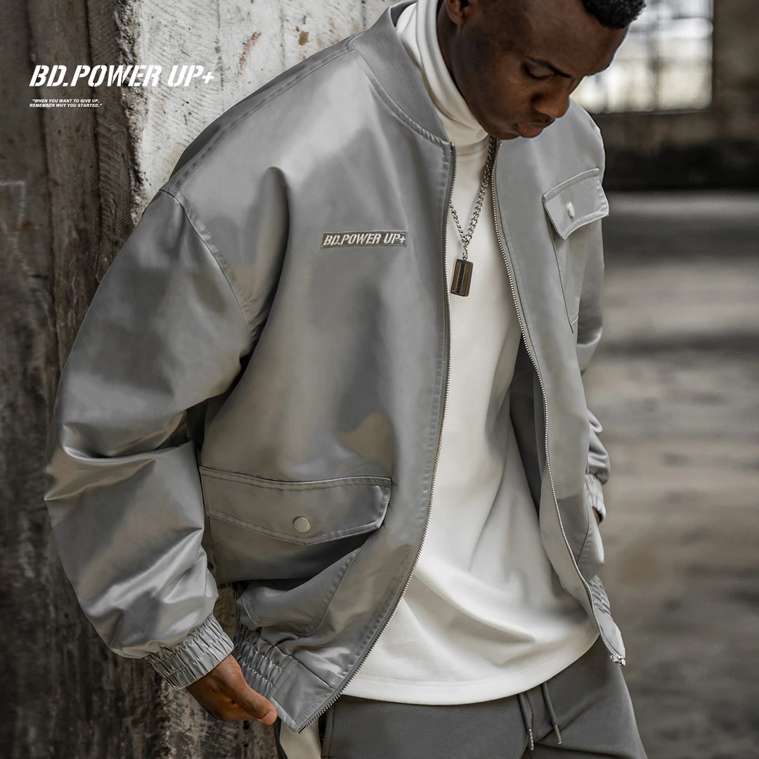 BD健美站复古运动夹克男宽松潮流亮面春季外套男ins潮超火港风