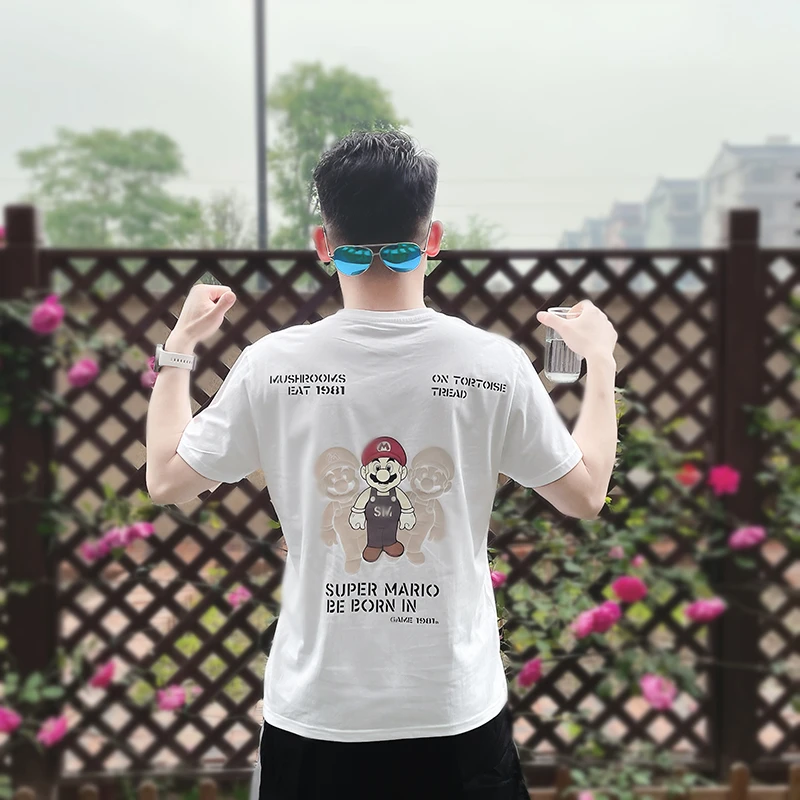 春夏新款潮牌ins超级玛丽印花短袖T恤男女宽松半袖百褶裙半身裙